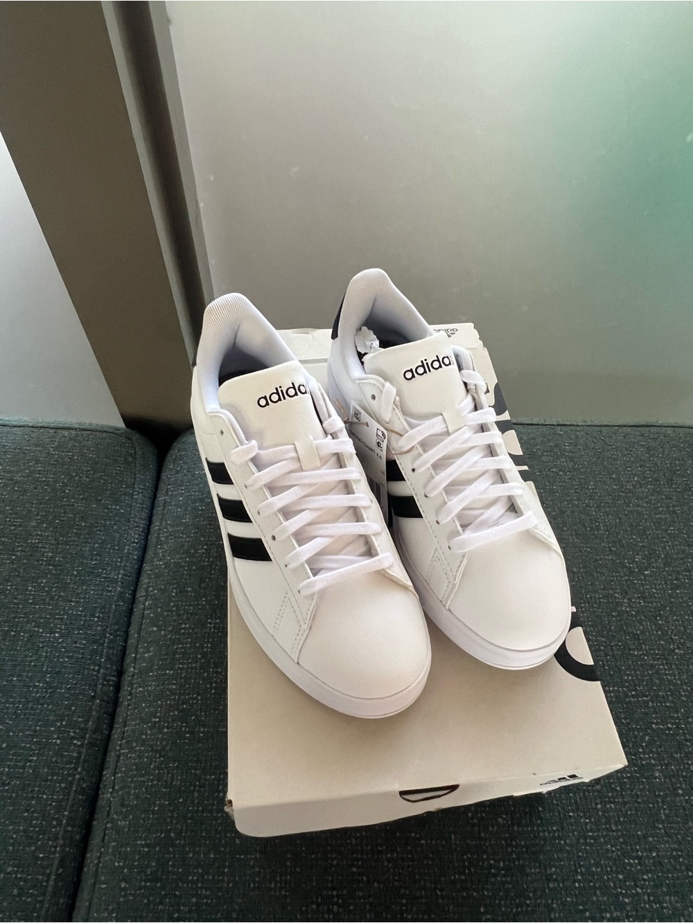adidas Womens White Sneakers with Black Stripes